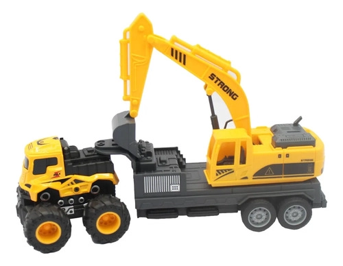 CAMION REMOLQUE A FRICCION CON EXCAVADORA INFANTIL EXCAVADORA Y CAMION AMARILLO - 2