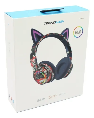 AUDIFONOS INALAMBRICOS TECNOLAB TL641BL OREJAS DE GATO RGB AZUL CON LUCES RGB - 3