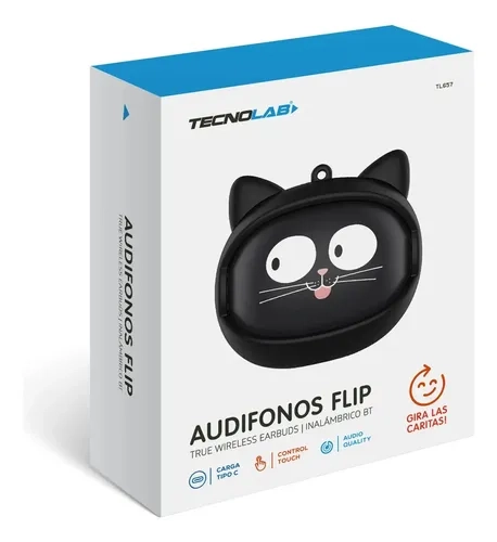 AUDIFONO TECNOLAB FLIP GATO -INALAMBRICOS BT, CARGA TIPO C NEGRO - 3