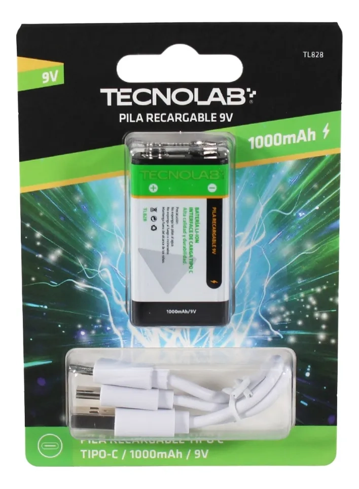 PILA RECARGABLE 9V 1000MAH USB TIPO C - 2