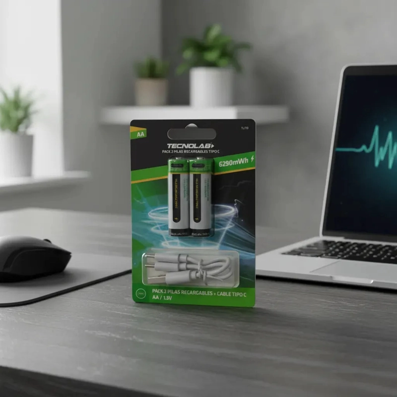 PACK 2 PILAS RECARGABLES AAA TECNOLAB TL720 TIPO C + CABLE - 2