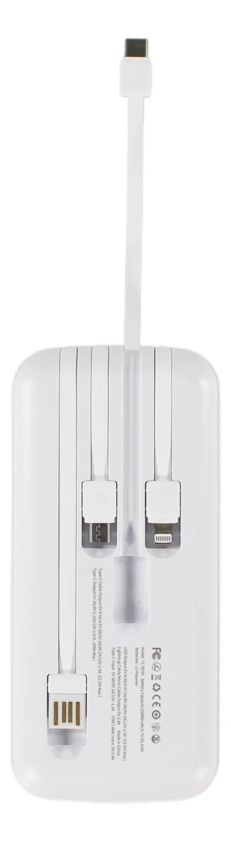 POWERBANK TECNOLAB 25000MAH 22,5W INCLUYE 4 CABLES, BLANCO - 1
