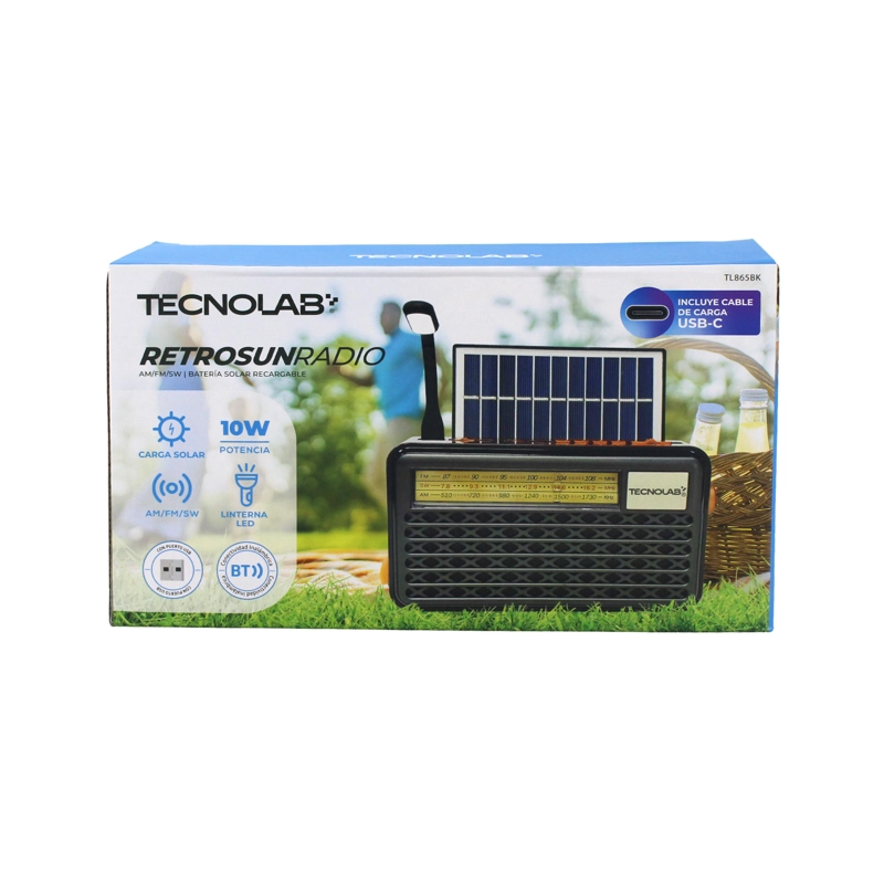 RADIO SOLAR PORTATIL RETRO TECNOLAB NEGRO - 1