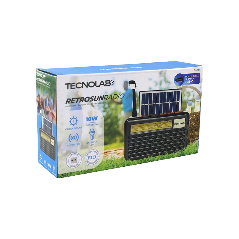 RADIO SOLAR PORTATIL RETRO TECNOLAB NEGRO - 2