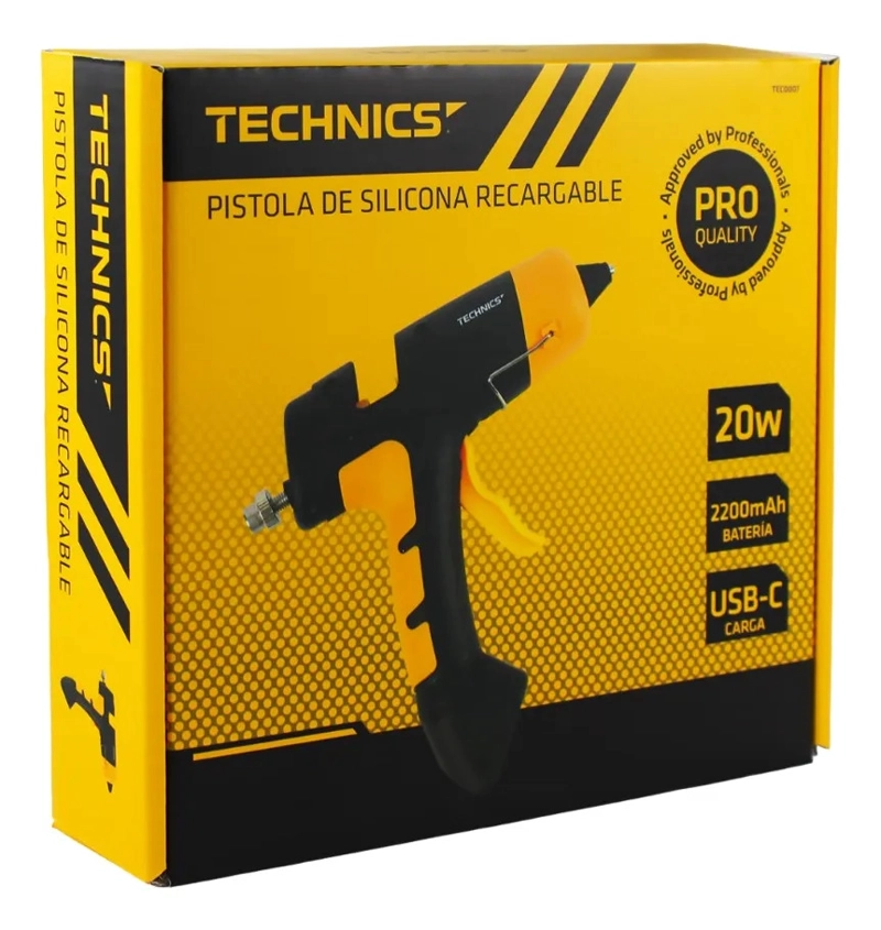PISTOLA SILICONA RECARGABLE TECHNICS 20W NEGRO - 2