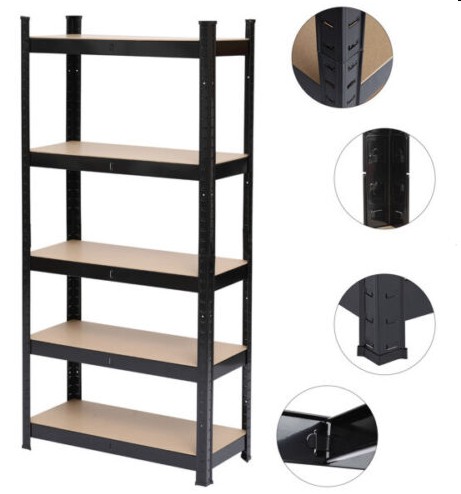 ESTANTE METALICO NEGRO 180X90X40CM 5 REPISAS DE MDF AJUSTABLES 175K POR REPISA - 3