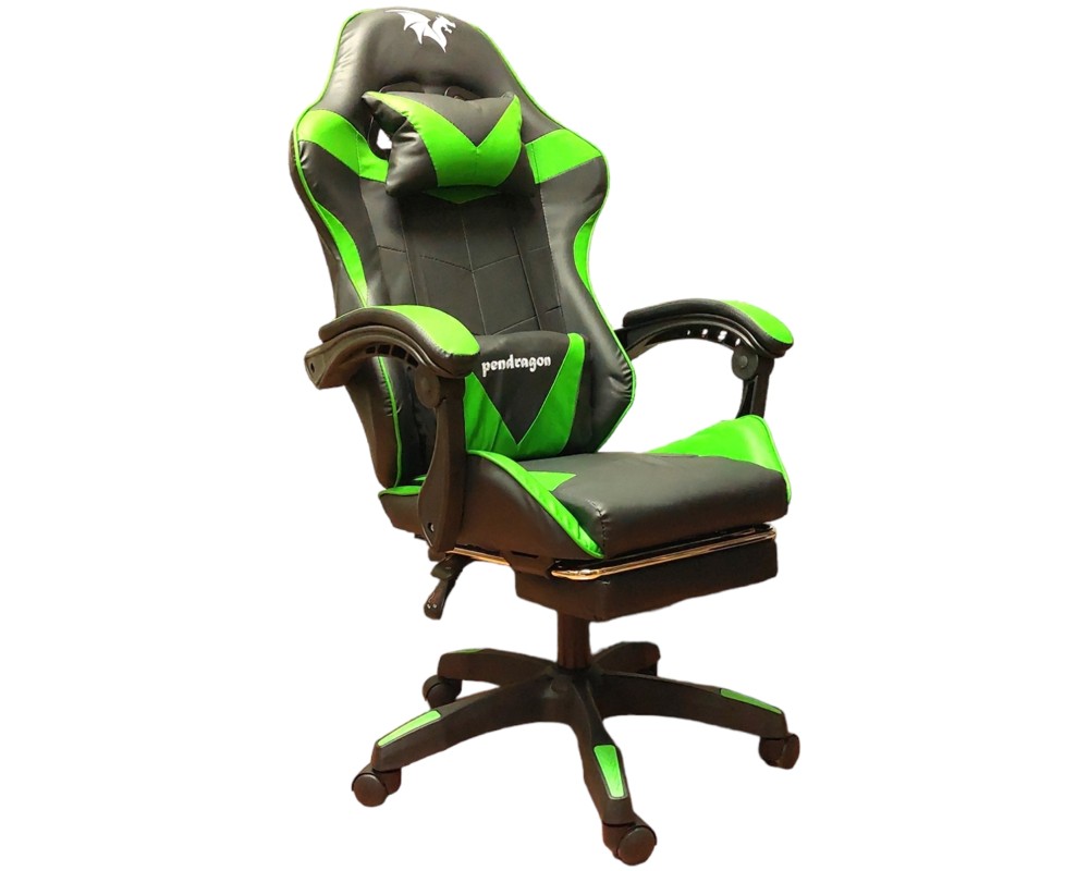 SILLA GAMER PENDRAGON 730-5 NEGRA VERDE RECLINABLE APOYAPIES - 1
