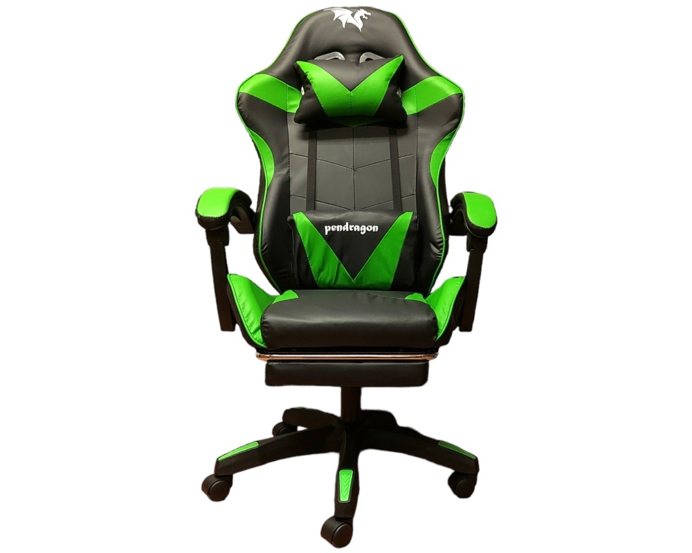 SILLA GAMER PENDRAGON 730-5 NEGRA VERDE RECLINABLE APOYAPIES - 3