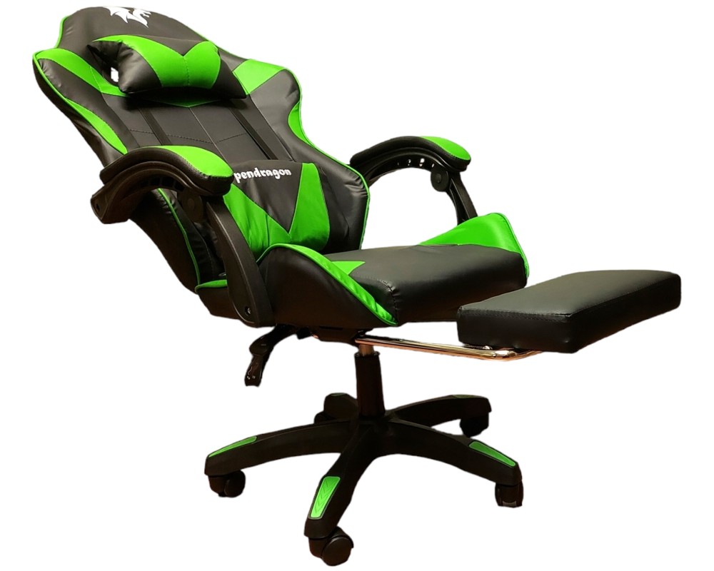 SILLA GAMER PENDRAGON 730-5 NEGRA VERDE RECLINABLE APOYAPIES - 4