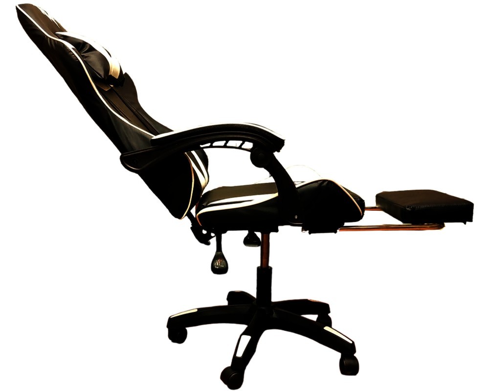 SILLA GAMER PENDRAGON 730-5 NEGRA BLANCA RECLINABLE APOYAPIES - 3
