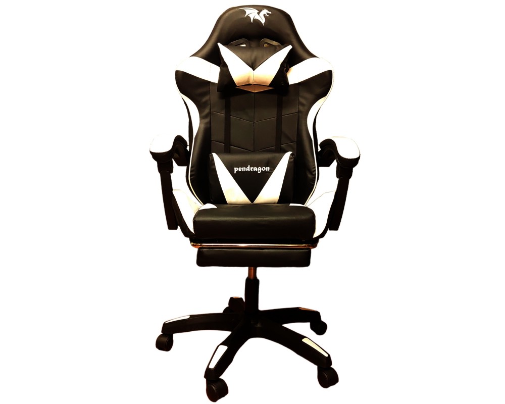 SILLA GAMER PENDRAGON 730-5 NEGRA BLANCA RECLINABLE APOYAPIES - 5