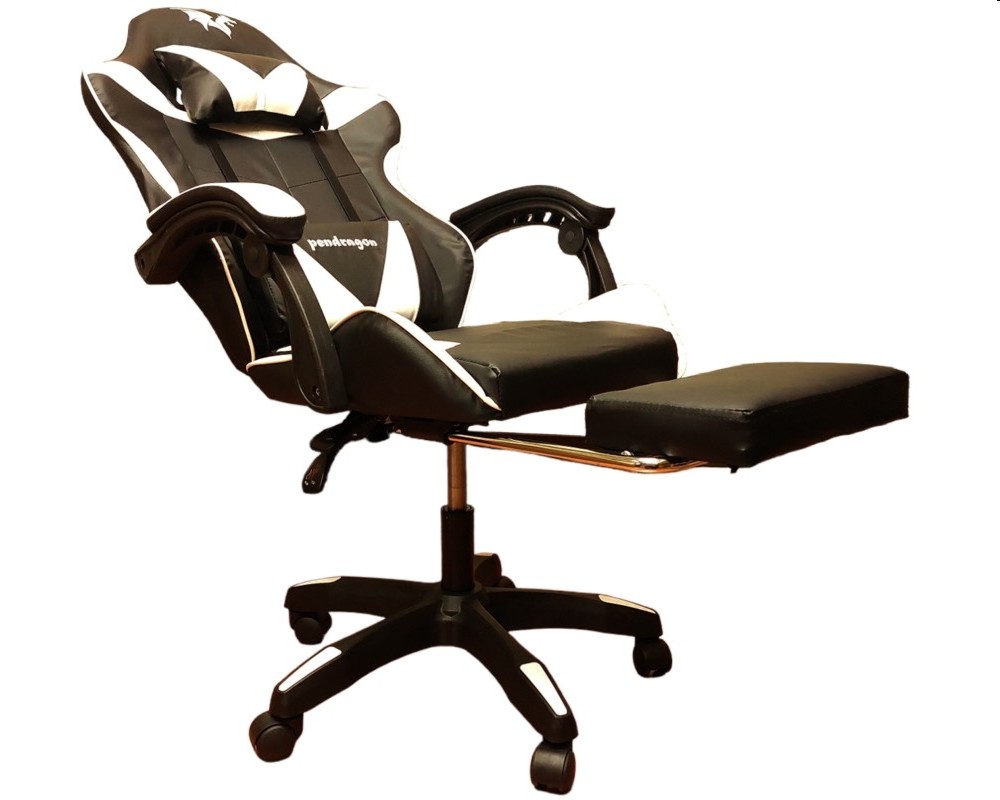 SILLA GAMER PENDRAGON 730-5 NEGRA BLANCA RECLINABLE APOYAPIES - 6
