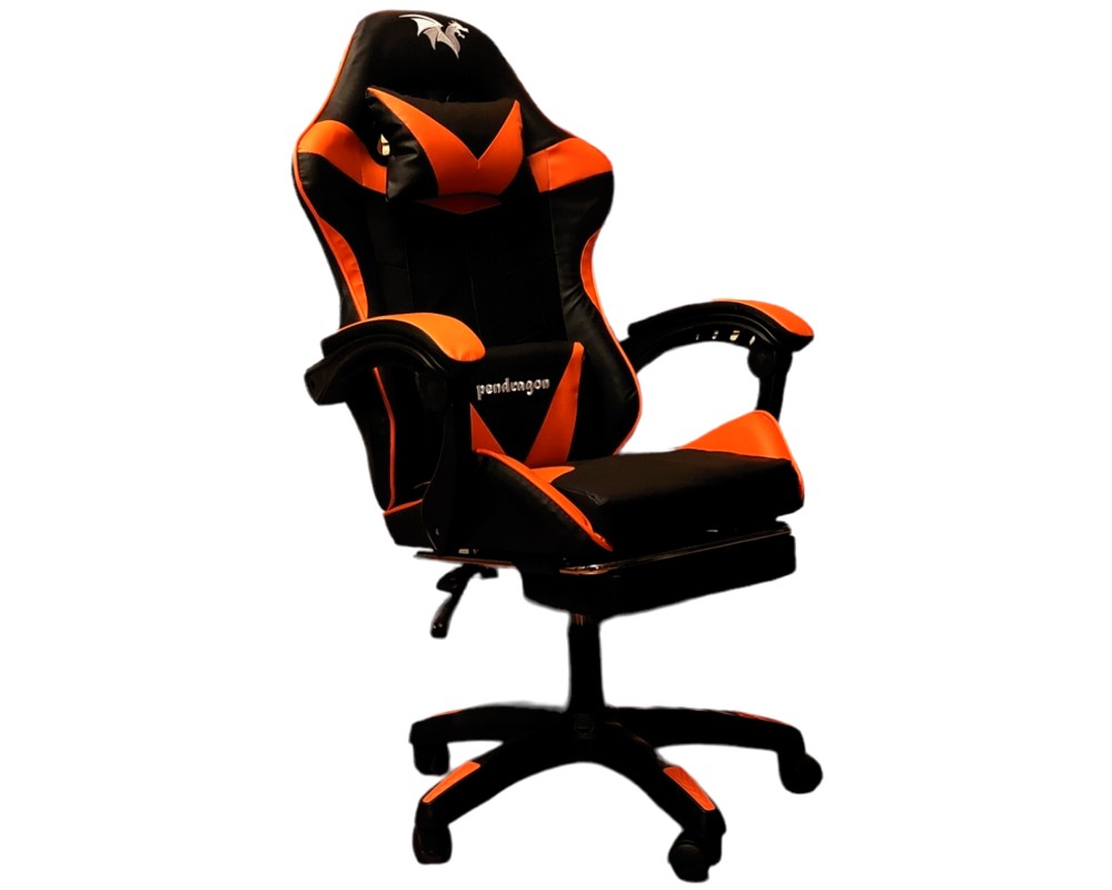 SILLA GAMER PENDRAGON 730-5 NEGRA NARANJA RECLINABLE APOYAPIES - 1