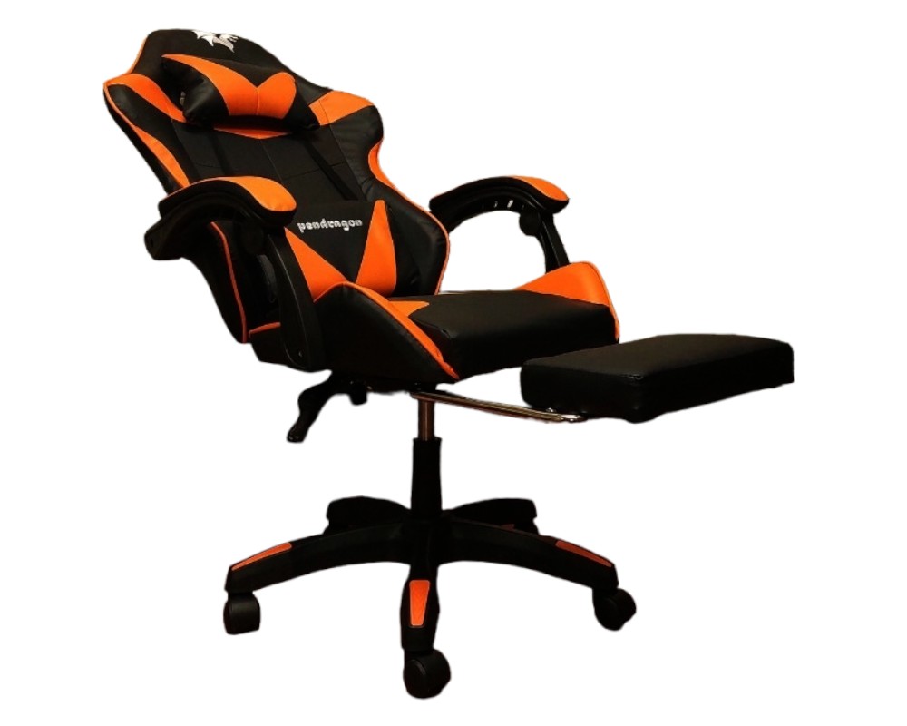 SILLA GAMER PENDRAGON 730-5 NEGRA NARANJA RECLINABLE APOYAPIES - 3