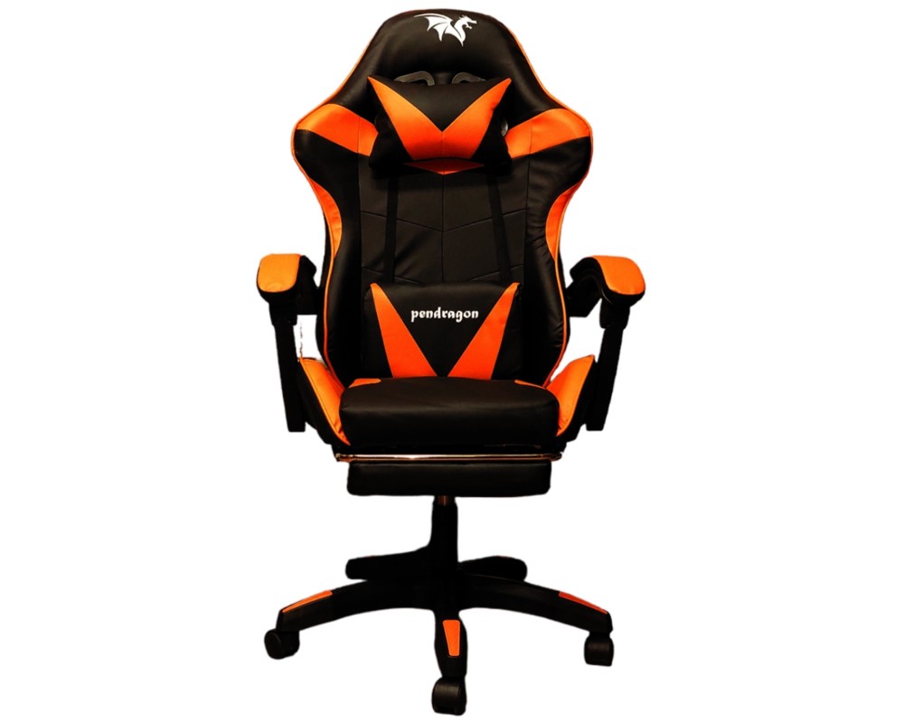 SILLA GAMER PENDRAGON 730-5 NEGRA NARANJA RECLINABLE APOYAPIES - 6