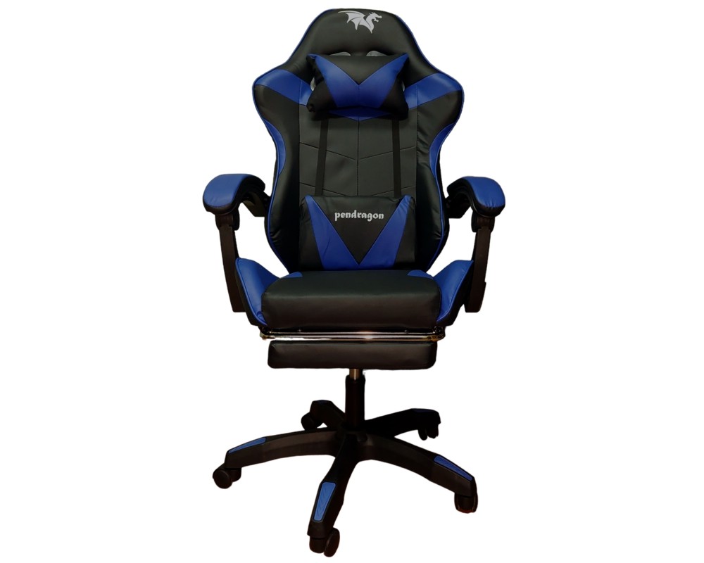 SILLA GAMER PENDRAGON 730-5 NEGRA AZUL RECLINABLE APOYAPIES - 4