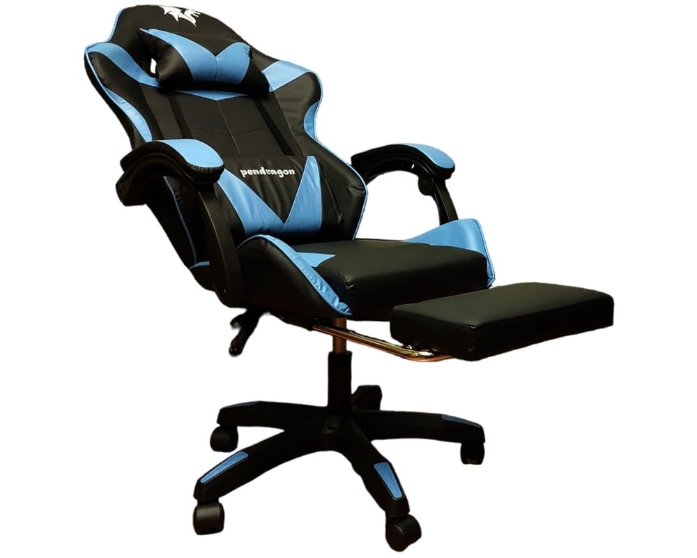 SILLA GAMER PENDRAGON 730-5 NEGRA CELESTE RECLINABLE APOYAPIES - 5