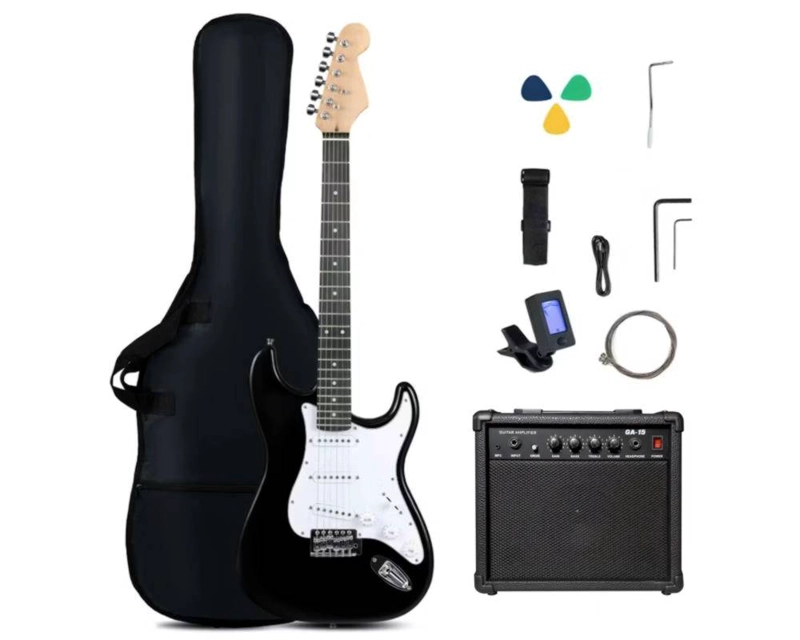 KIT GUITARRA ELECTRICA NEGRA ADULTO 39' AMPLIFICADOR 15W Y ACCESORIOS - 1