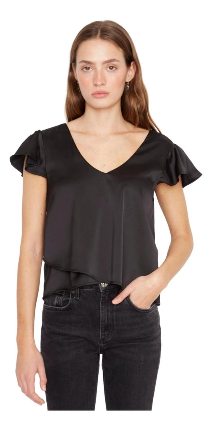 POLERA SARA MANGA CORTA SATIN EN COLOR NEGRO JACINTA TIENDA - 2