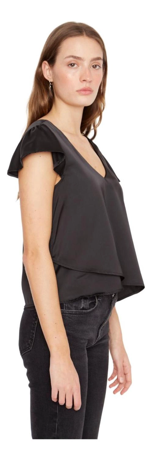 POLERA SARA MANGA CORTA SATIN EN COLOR NEGRO JACINTA TIENDA - 3