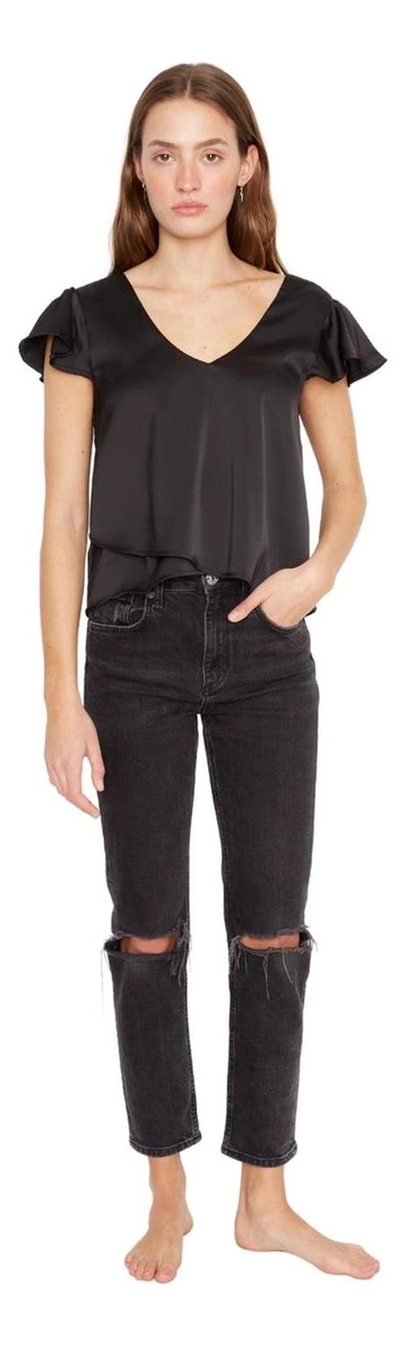 POLERA SARA MANGA CORTA SATIN EN COLOR NEGRO JACINTA TIENDA - 7