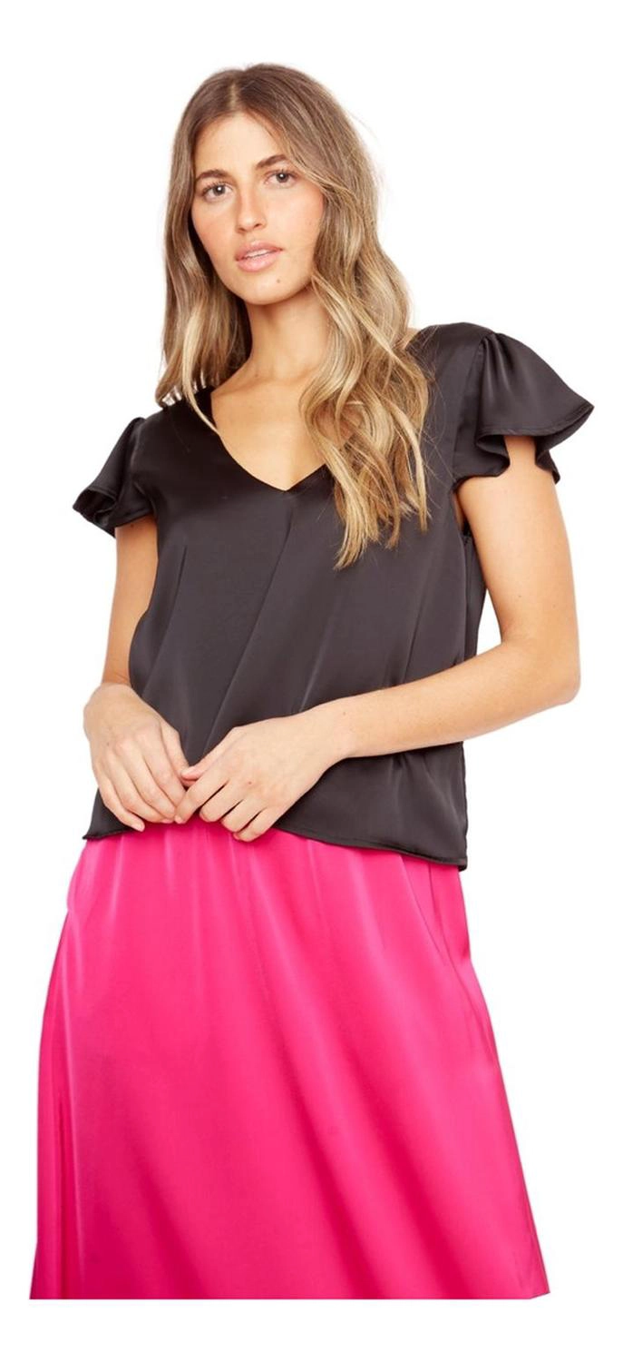 POLERA SARA MANGA CORTA SATIN EN COLOR NEGRO JACINTA TIENDA - 8
