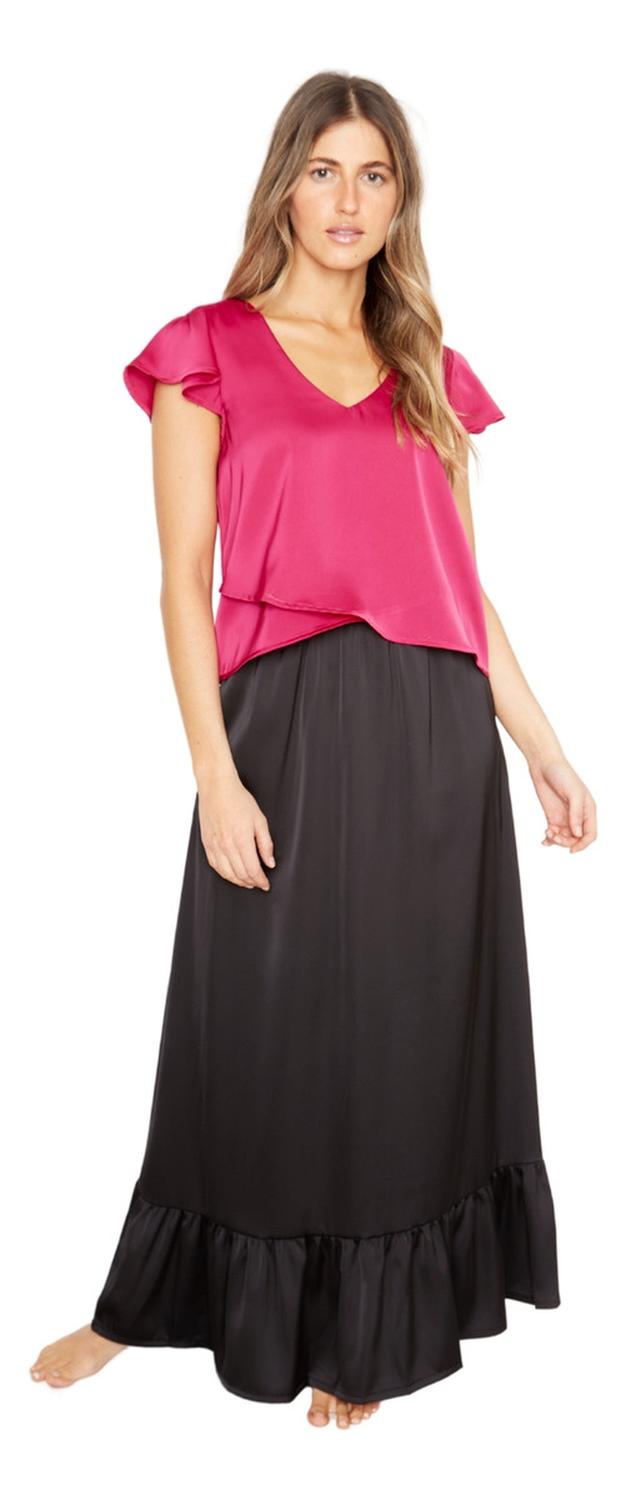 POLERA SARA MANGA CORTA SATIN FUCSIA JACINTA TIENDA - 1