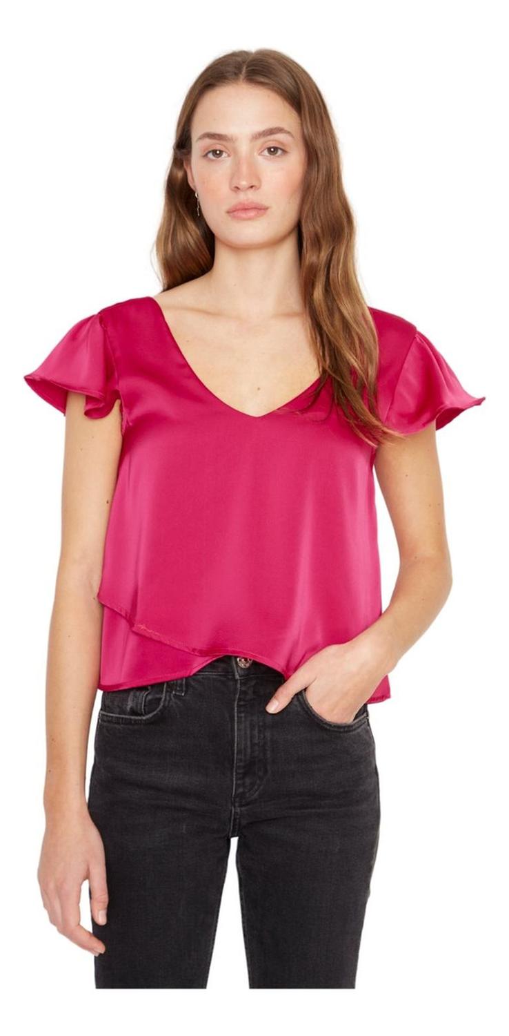 POLERA SARA MANGA CORTA SATIN FUCSIA JACINTA TIENDA - 2