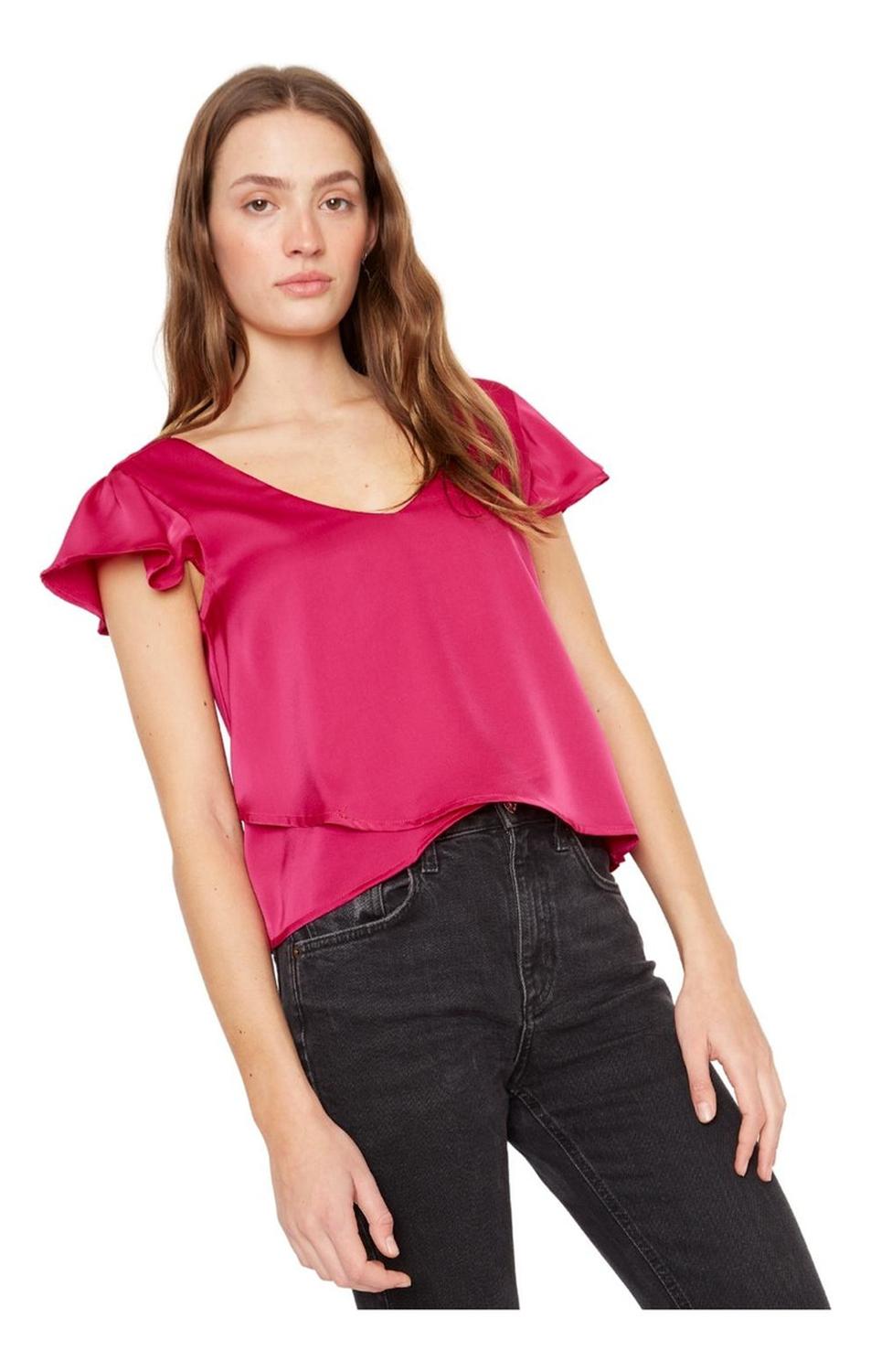 POLERA SARA MANGA CORTA SATIN FUCSIA JACINTA TIENDA - 5