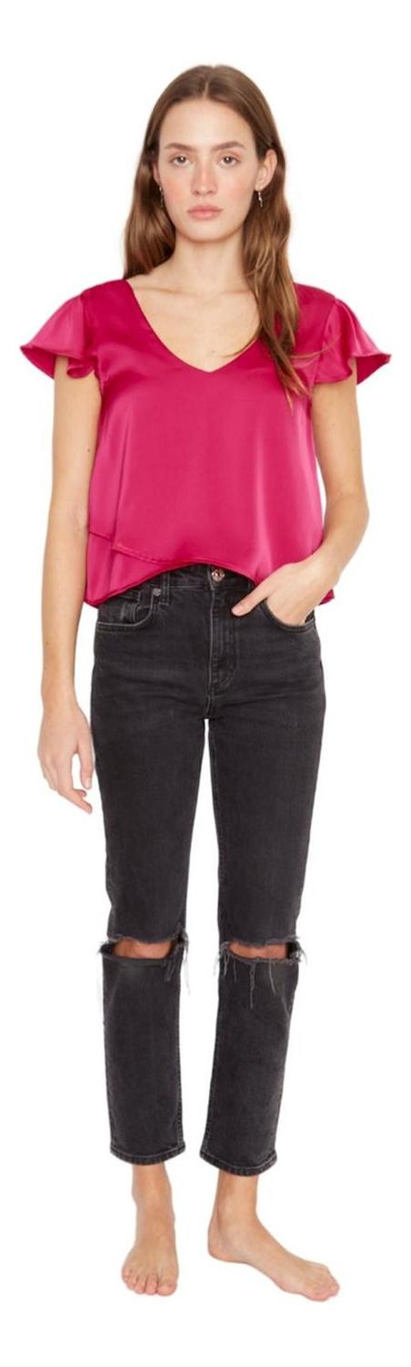 POLERA SARA MANGA CORTA SATIN FUCSIA JACINTA TIENDA - 7