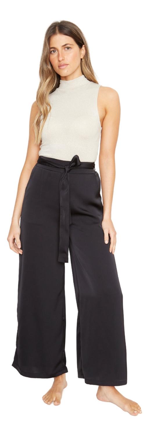 PANTALON GRETA LARGO SATIN NEGRO JACINTA TIENDA - 1
