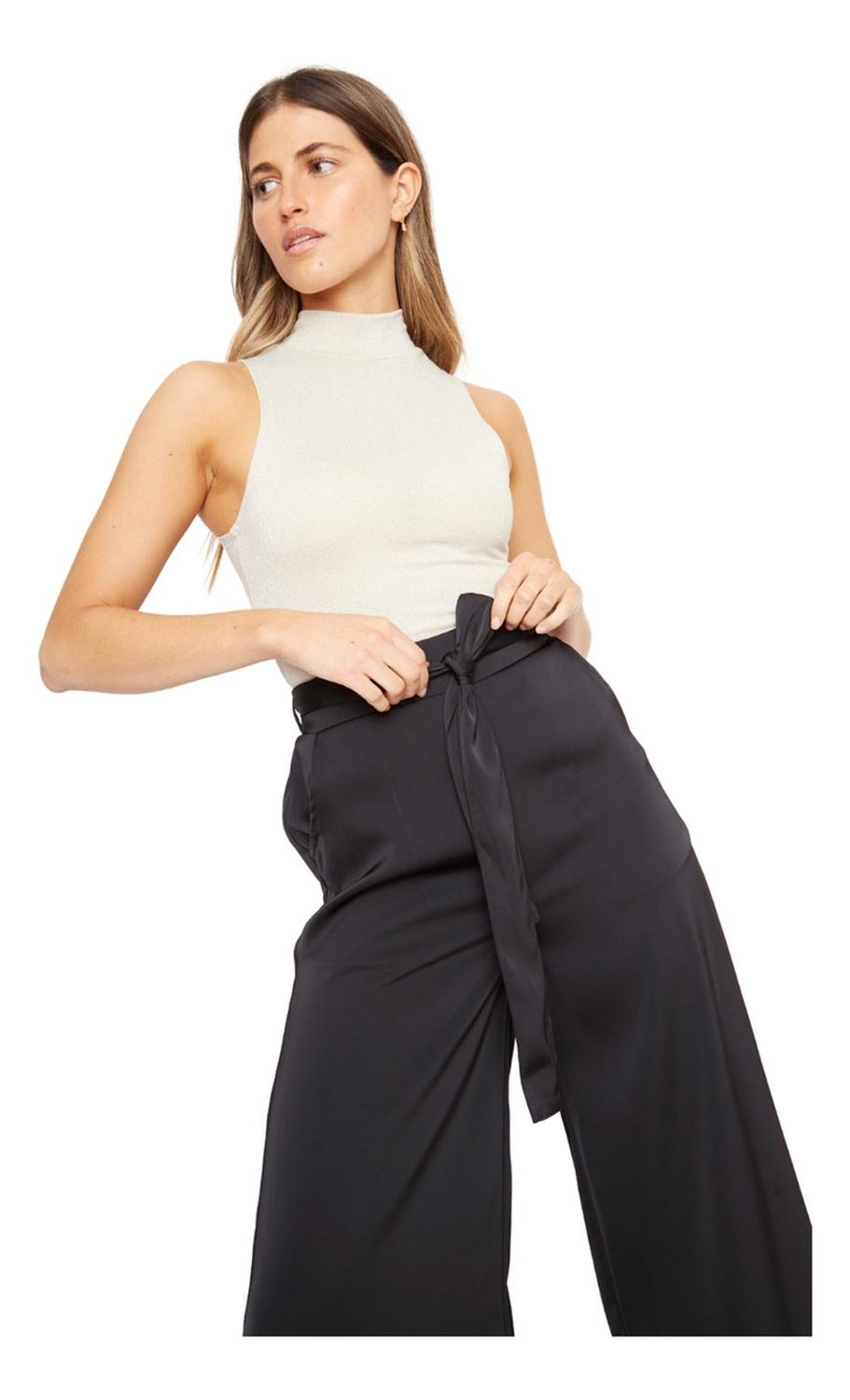 PANTALON GRETA LARGO SATIN NEGRO JACINTA TIENDA - 4
