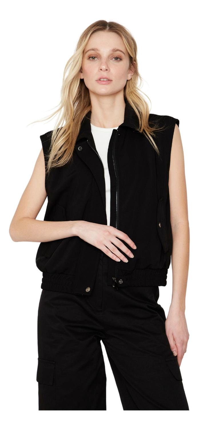 CHAQUETA BOMBER SIN MANGAS EN COLOR NEGRO JACINTA TIENDA - 1
