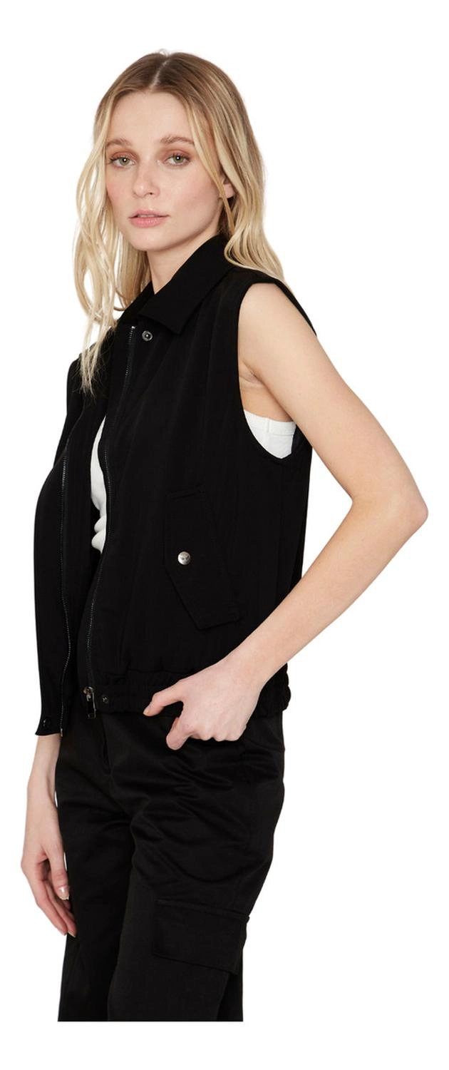 CHAQUETA BOMBER SIN MANGAS EN COLOR NEGRO JACINTA TIENDA - 2