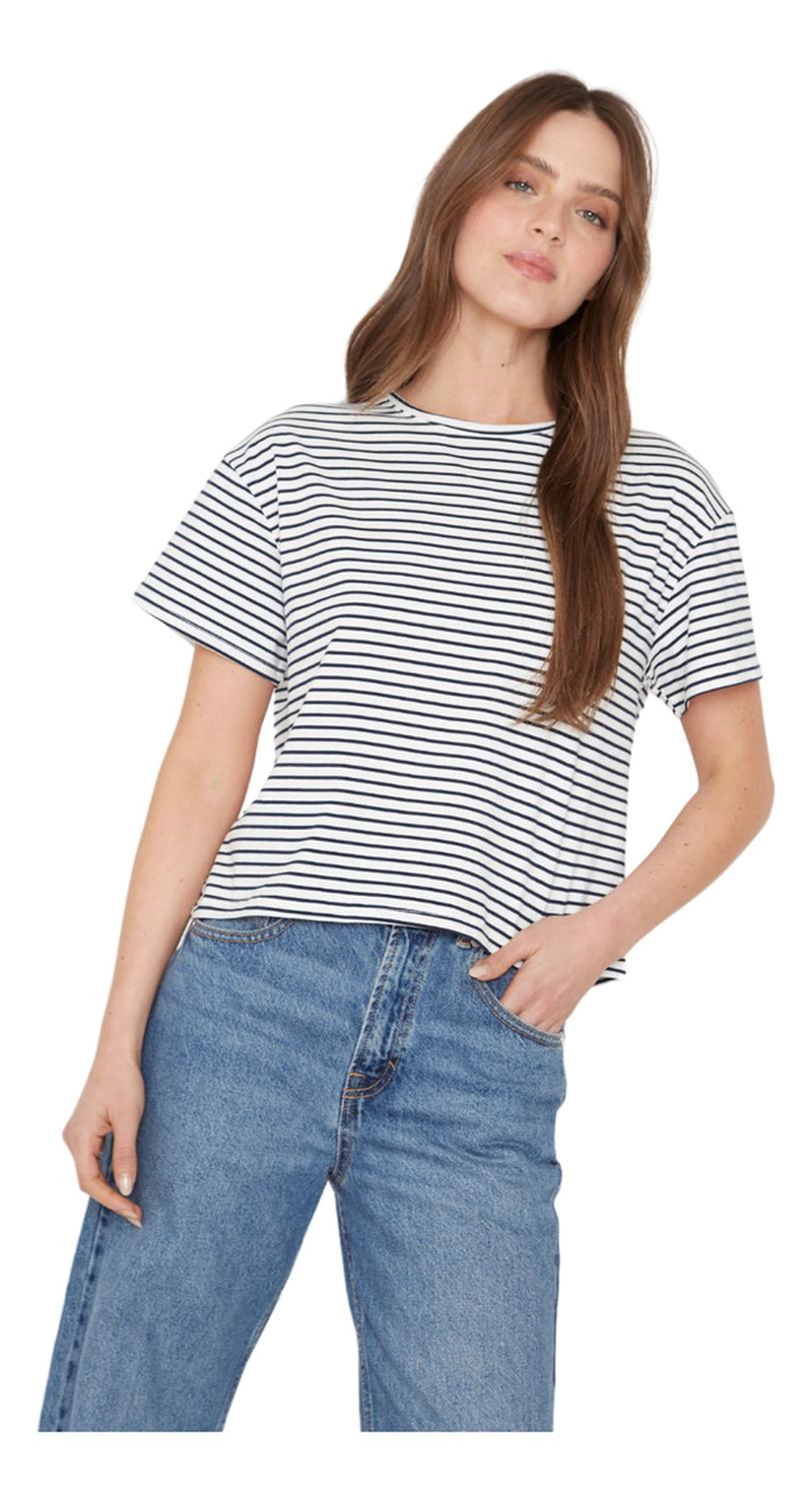 POLERA ARA EN COLOR BLANCO Y AZUL JACINTA TIENDA - 1