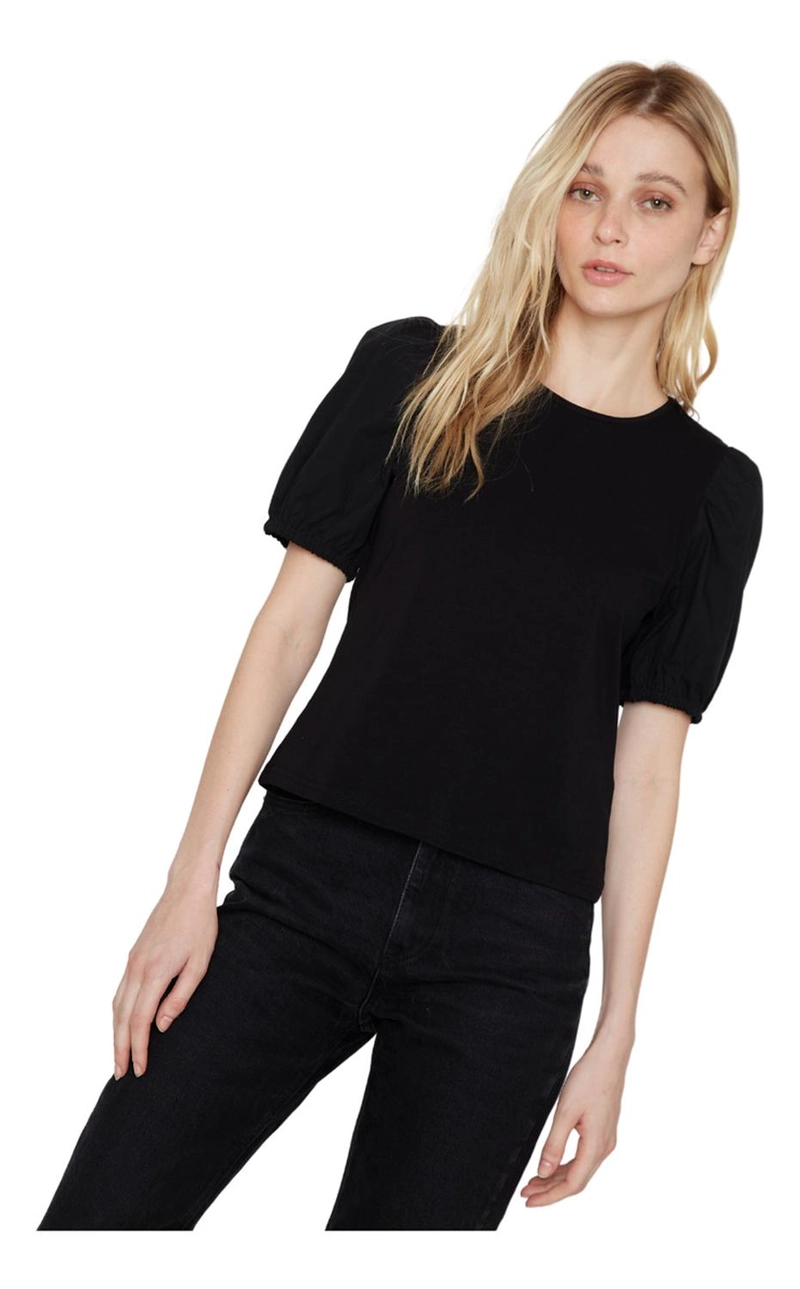 POLERA MANGA GLOBO EN COLOR NEGRO JACINTA TIENDA - 1