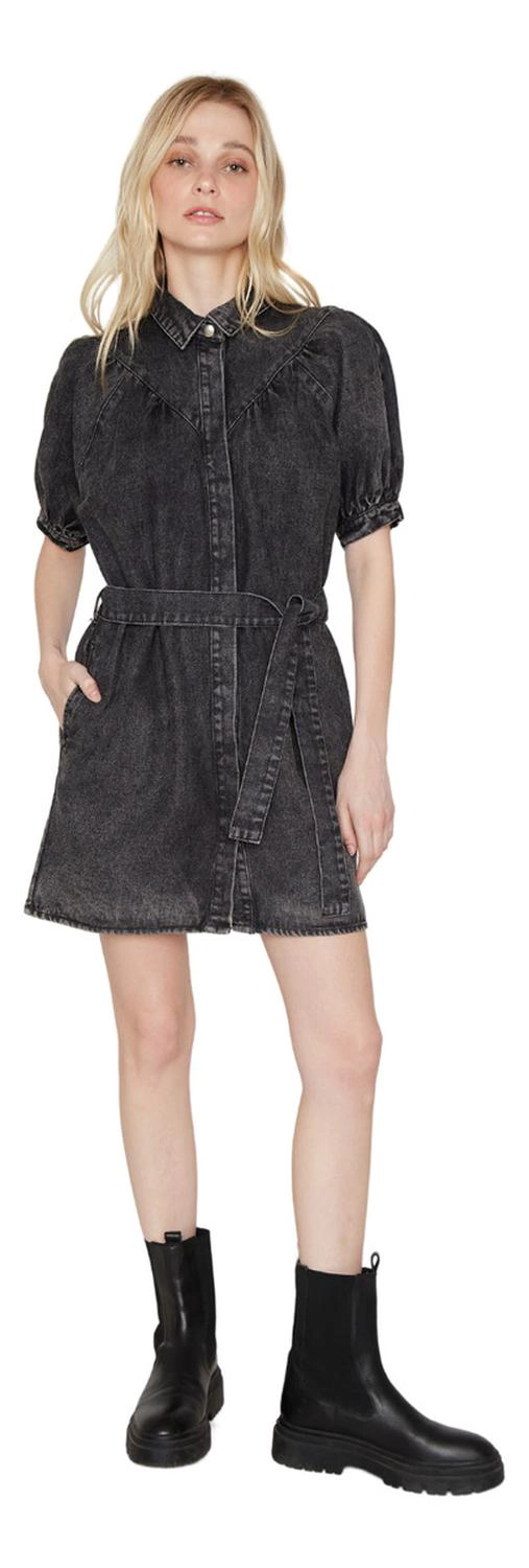 VESTIDO DENIM MANGA CORTA NEGRO JACINTA TIENDA - 1