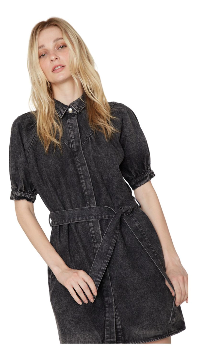 VESTIDO DENIM MANGA CORTA NEGRO JACINTA TIENDA - 5