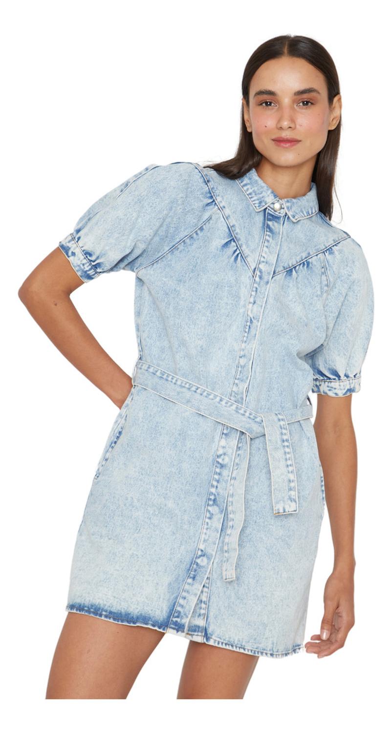 VESTIDO DENIM MANGA CORTA AZUL JACINTA TIENDA - 4