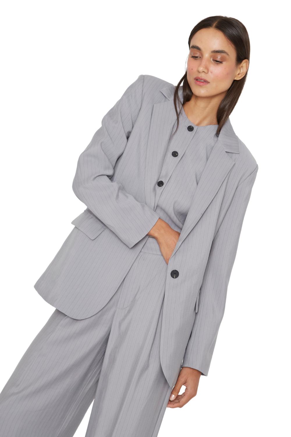 BLAZER MUJER JACINTA TIENDA GRIS OXFORD RAYAS - 1