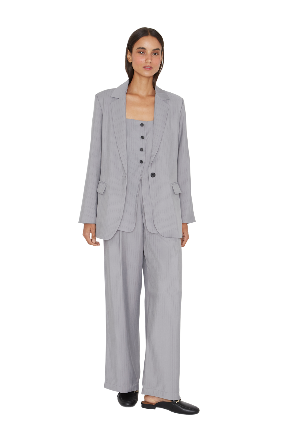 BLAZER MUJER JACINTA TIENDA GRIS OXFORD RAYAS - 4