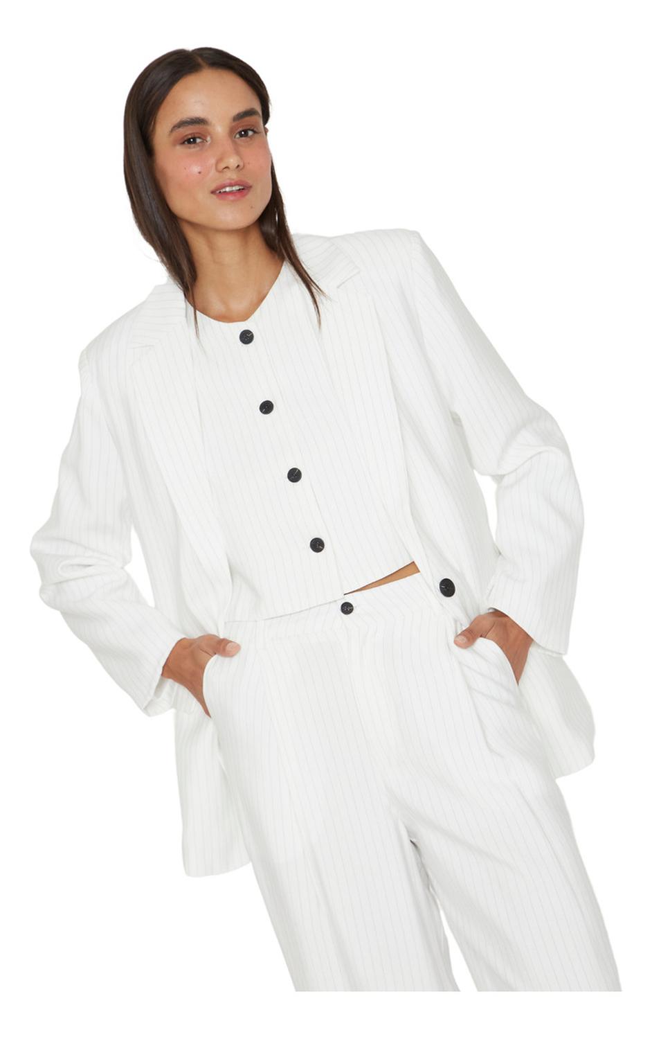 BLAZER MUJER JACINTA TIENDA BLANCO OXFORD RAYAS - 2