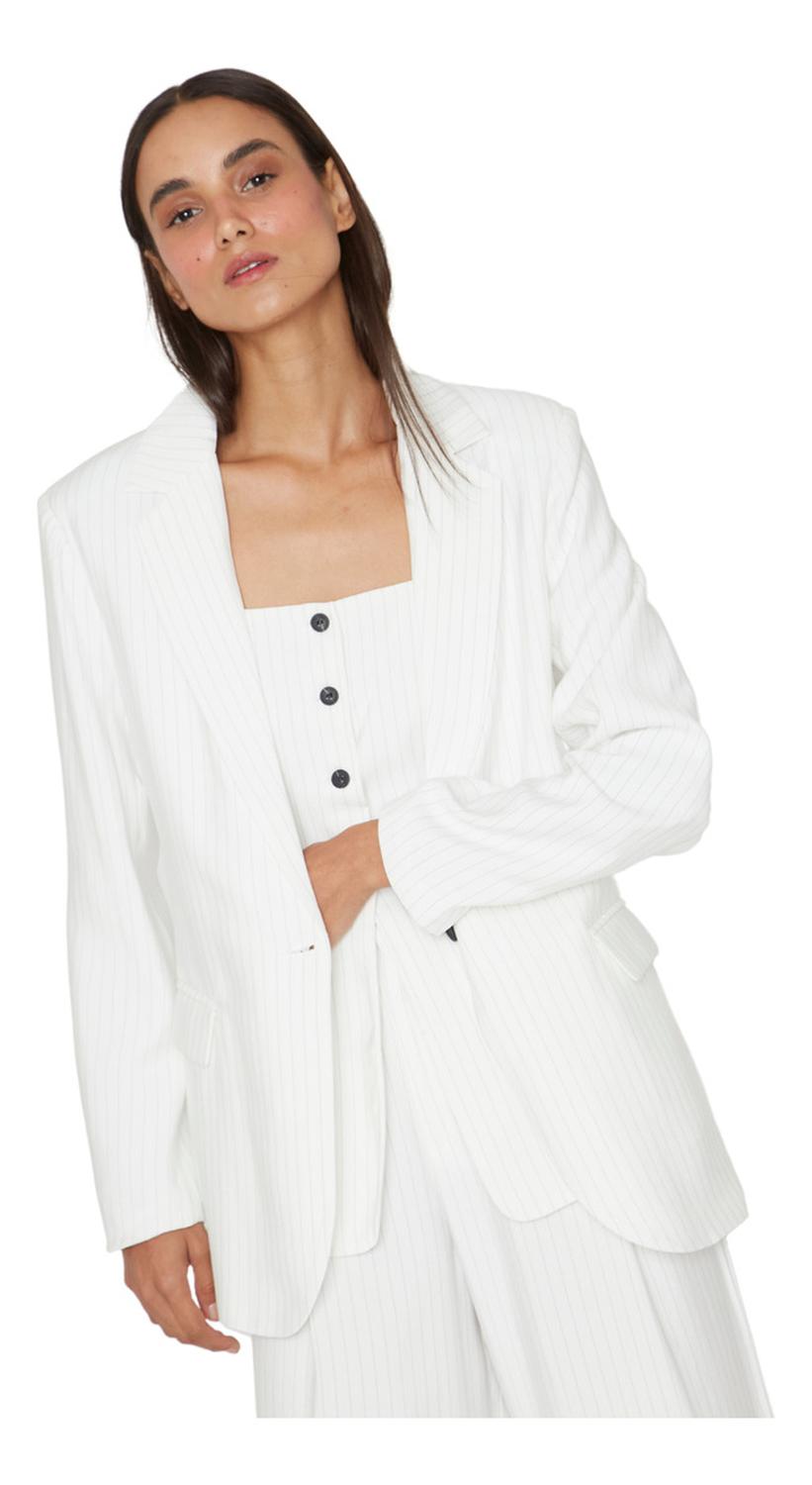 BLAZER MUJER JACINTA TIENDA BLANCO OXFORD RAYAS - 3