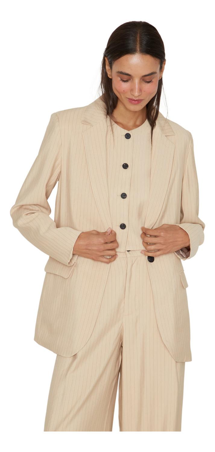 BLAZER MUJER JACINTA TIENDA CRUDO OXFORD RAYAS - 1