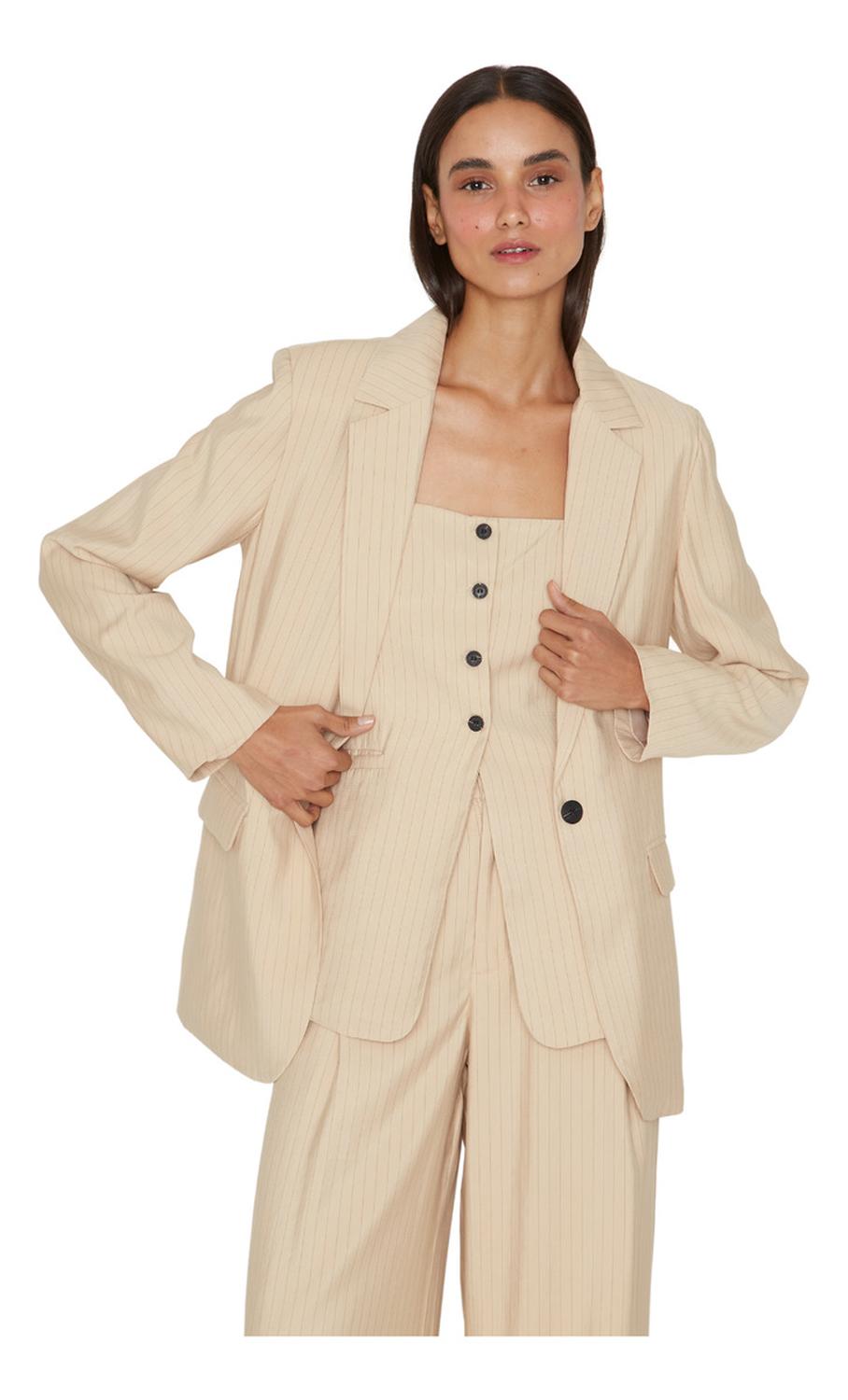 BLAZER MUJER JACINTA TIENDA CRUDO OXFORD RAYAS - 3