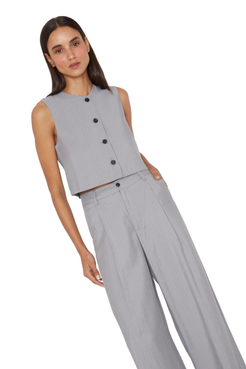 VEST MUJER JACINTA TIENDA GRIS OXFORD RAYAS - 1