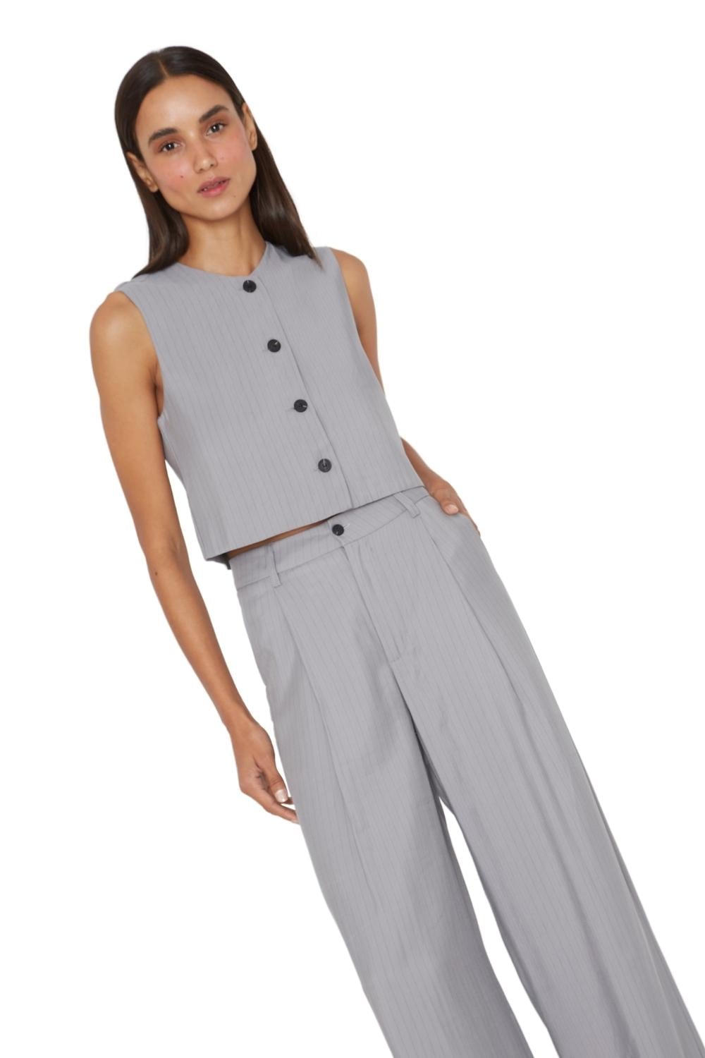 VEST MUJER JACINTA TIENDA GRIS OXFORD RAYAS - 1