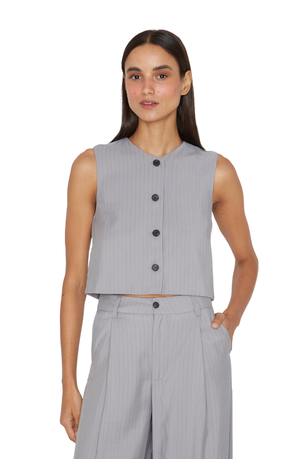VEST MUJER JACINTA TIENDA GRIS OXFORD RAYAS - 2
