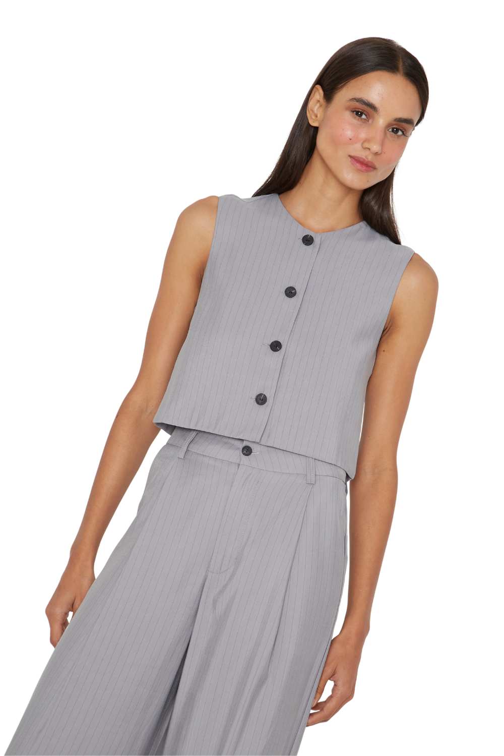 VEST MUJER JACINTA TIENDA GRIS OXFORD RAYAS - 3
