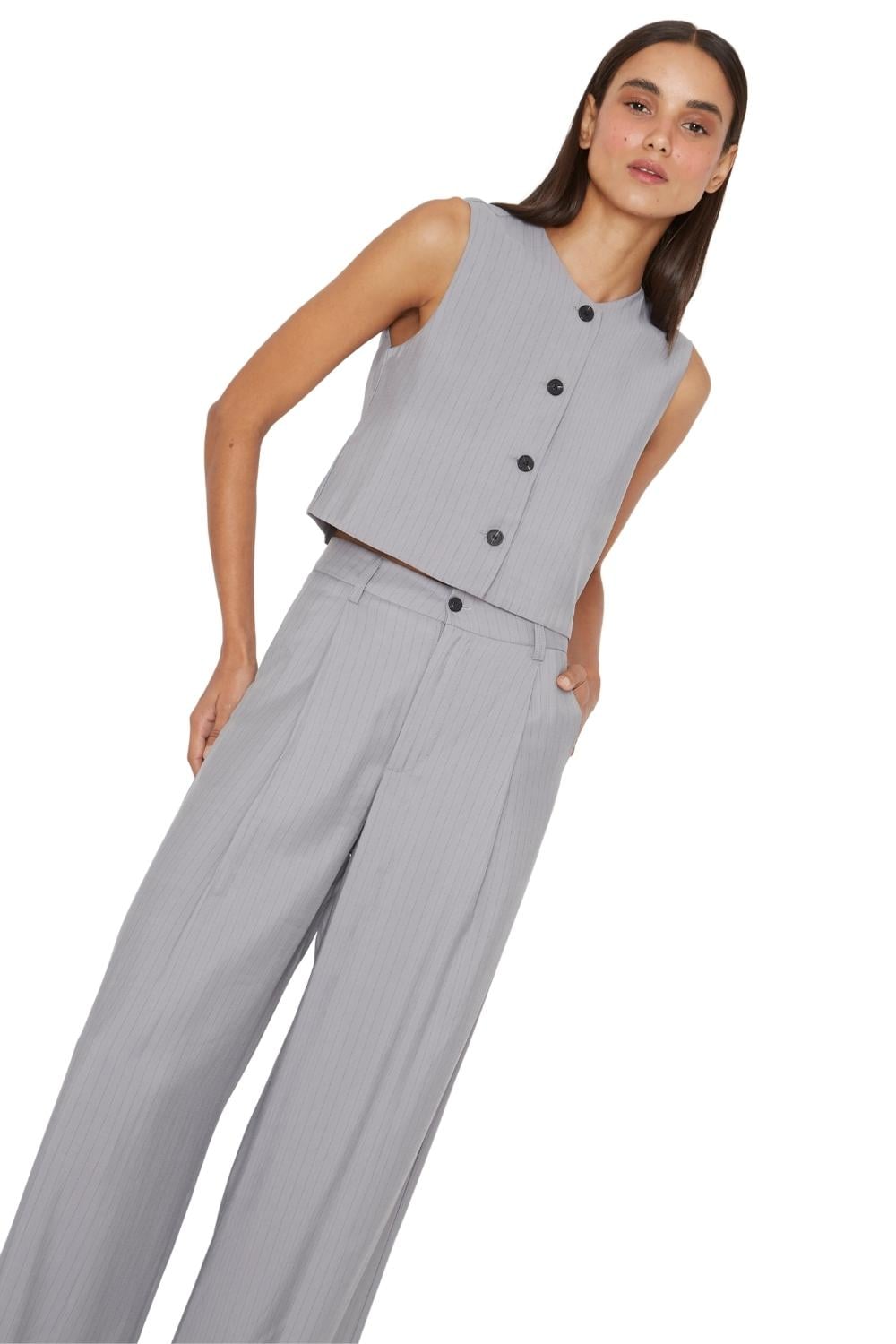 PANTALÓN MUJER JACINTA TIENDA GRIS OXFORD RAYAS - 1